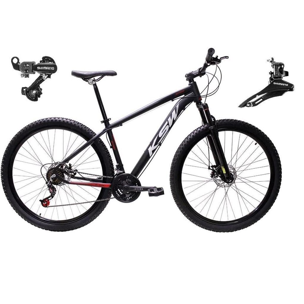 Bicicleta Aro 29 Ksw Xlt Alumínio 24v Câmbios Shimano Tz Freios a Disco Suspensão Dianteira