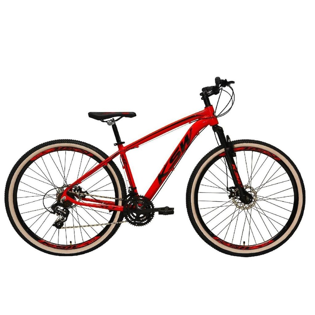 Bicicleta Aro 29 Ksw Xlt Alumínio 24v Freios a Disco Suspensão Dianteira Pneus Faixa Bege