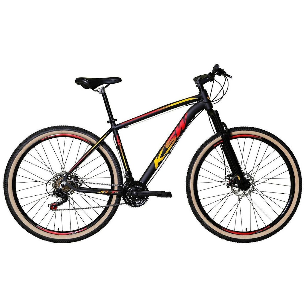Bicicleta Aro 29 Ksw Xlt Alumínio 24v Freios a Disco Suspensão Dianteira Pneus Faixa Bege