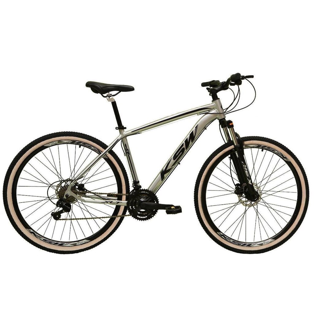 Bicicleta Aro 29 Ksw Xlt Alumínio 27v K7 Freio a Disco Mecânico Suspensão Dianteira Pneus Faixa Bege