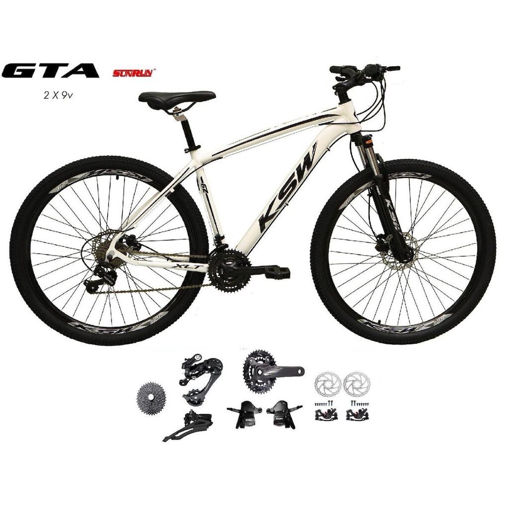 Bicicleta Aro 29 Ksw Xlt Kit 2x9 Gta Sunrun Freio Disco K7 11/36 Pedivela 24/38d Suspensão Trava