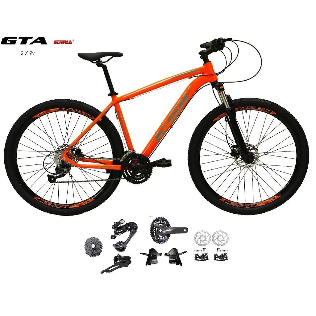 Bicicleta Aro 29 Ksw Xlt Kit 2x9 Gta Sunrun Freio Disco K7 11/36 Pedivela 24/38d Suspensão Trava