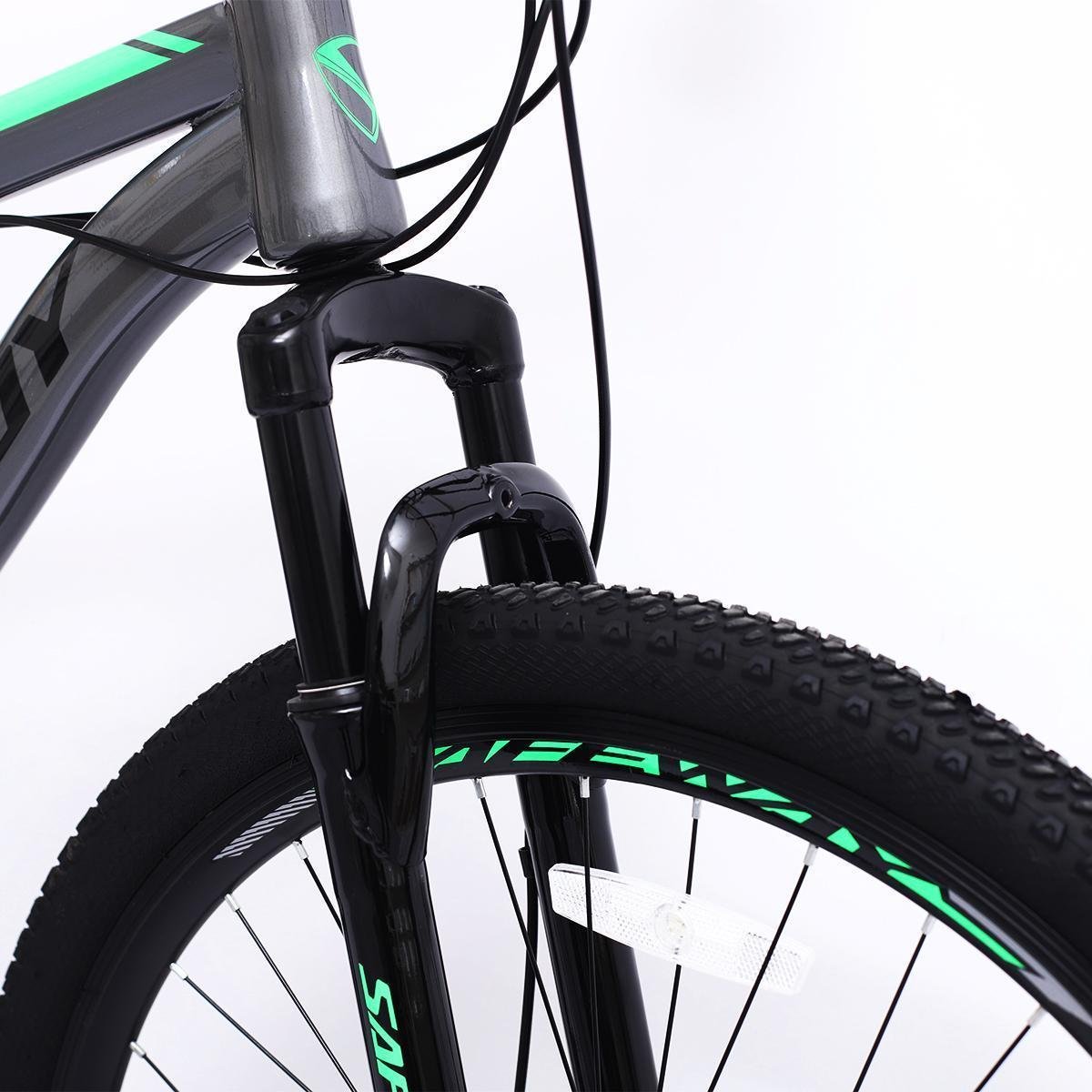 Bicicleta aro 29 safeway aço carbono 21 marchas shimano freio a disco e suspensão cinza e verde Clearance