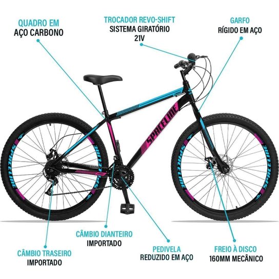 Bicicleta Aro 29 Spaceline Moon Aço 21 Marchas Freio a Disco - Azul+Rosa