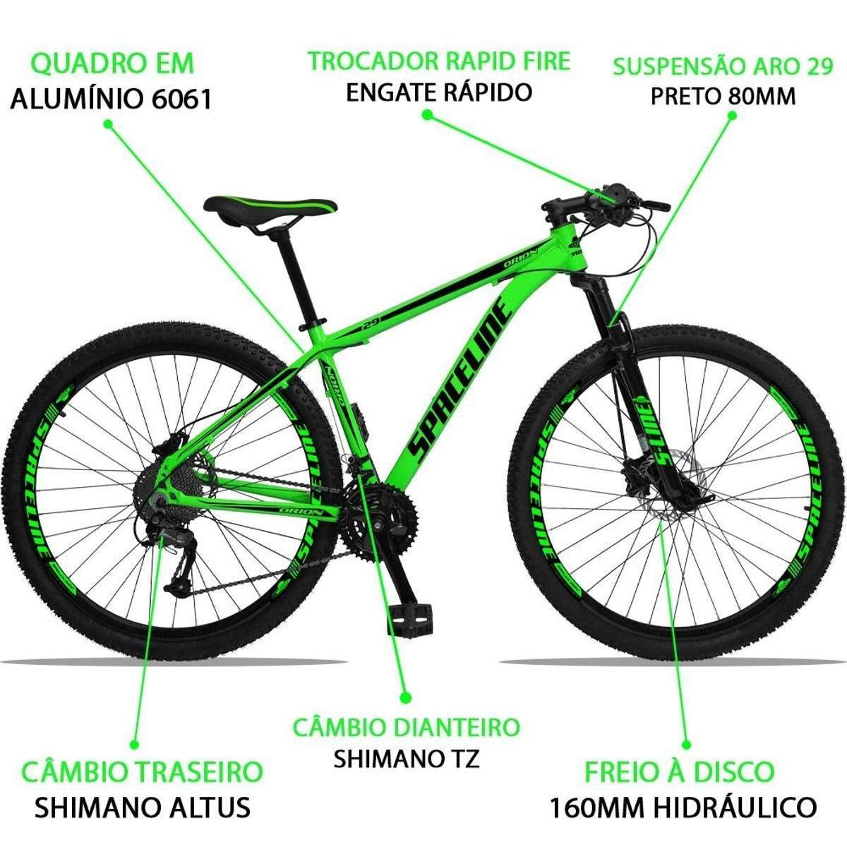 Bicicleta Aro 29 Spaceline Orion 27V Câmbio Shimano Altus Freio a Disco  Hidráulico - Verde | Netshoes