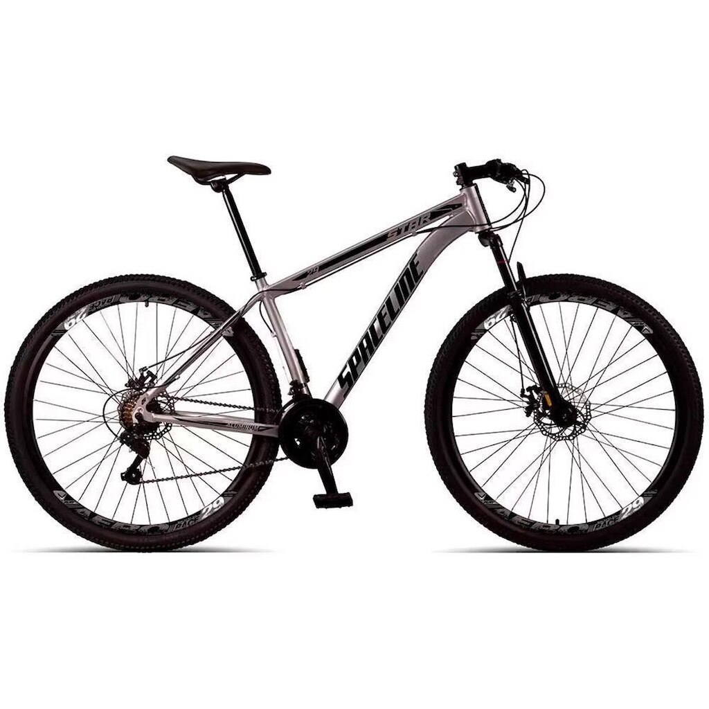 Bicicleta Aro 29 Spaceline Star 21 Marchas, Quadro de Alumínio e Freio a Disco - Prata/Preto