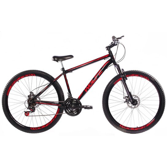 Bicicleta Aro 29 Woltz Aço Freios A Disco Suspensão - Preto+Vermelho