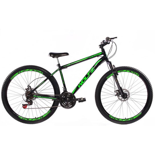 Bicicleta Aro 29 Woltz Aço Freios A Disco Suspensão - Preto+verde