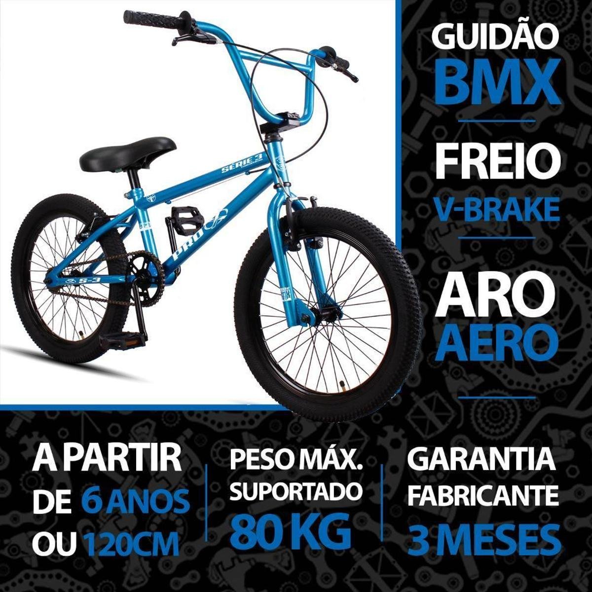 Bicicleta Bmx Aro 20 Pro-x Série 3 Infantil Aro Aero Freios V