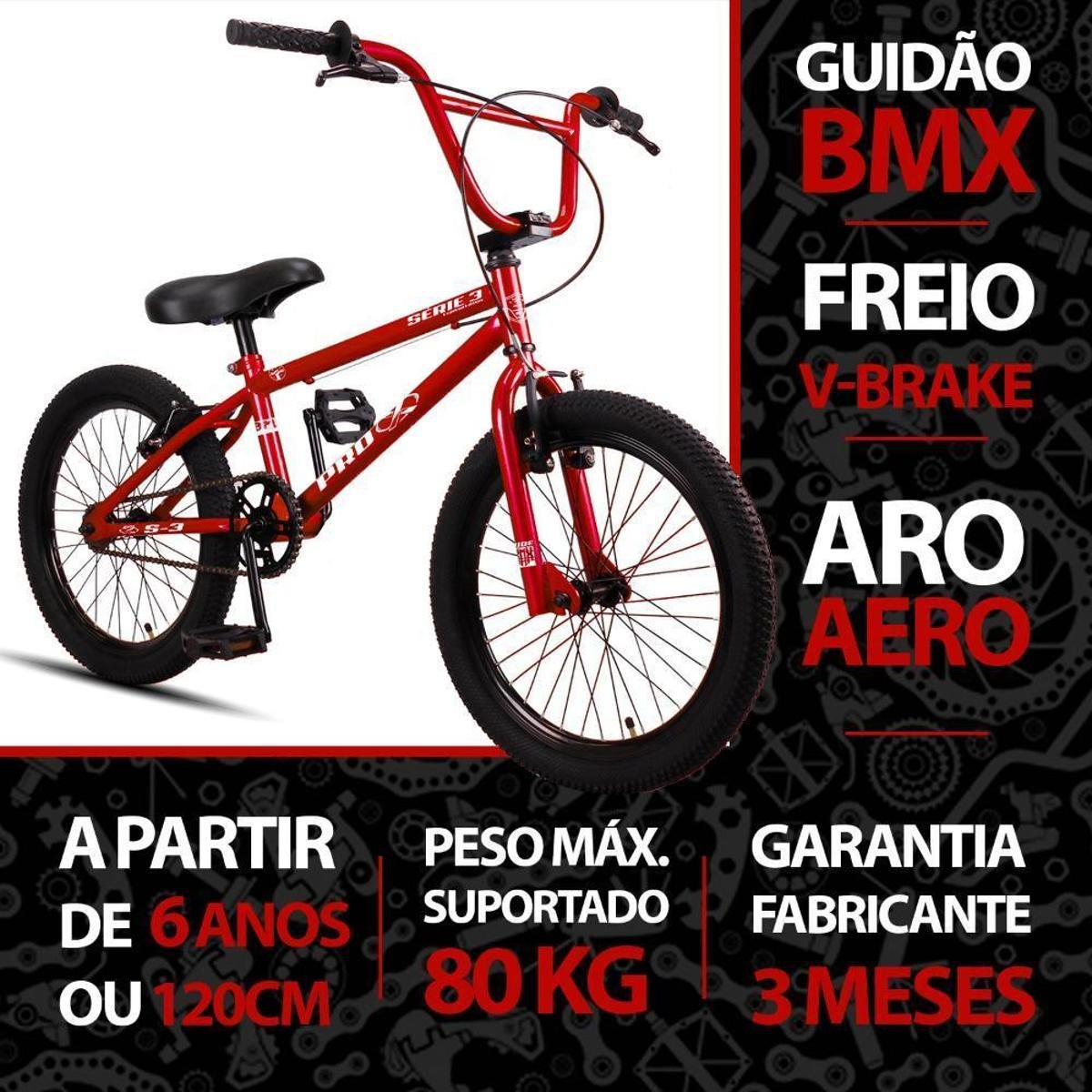 Bicicleta Bmx Aro 20 Pro-x Série 3 Infantil Aro Aero Freios V