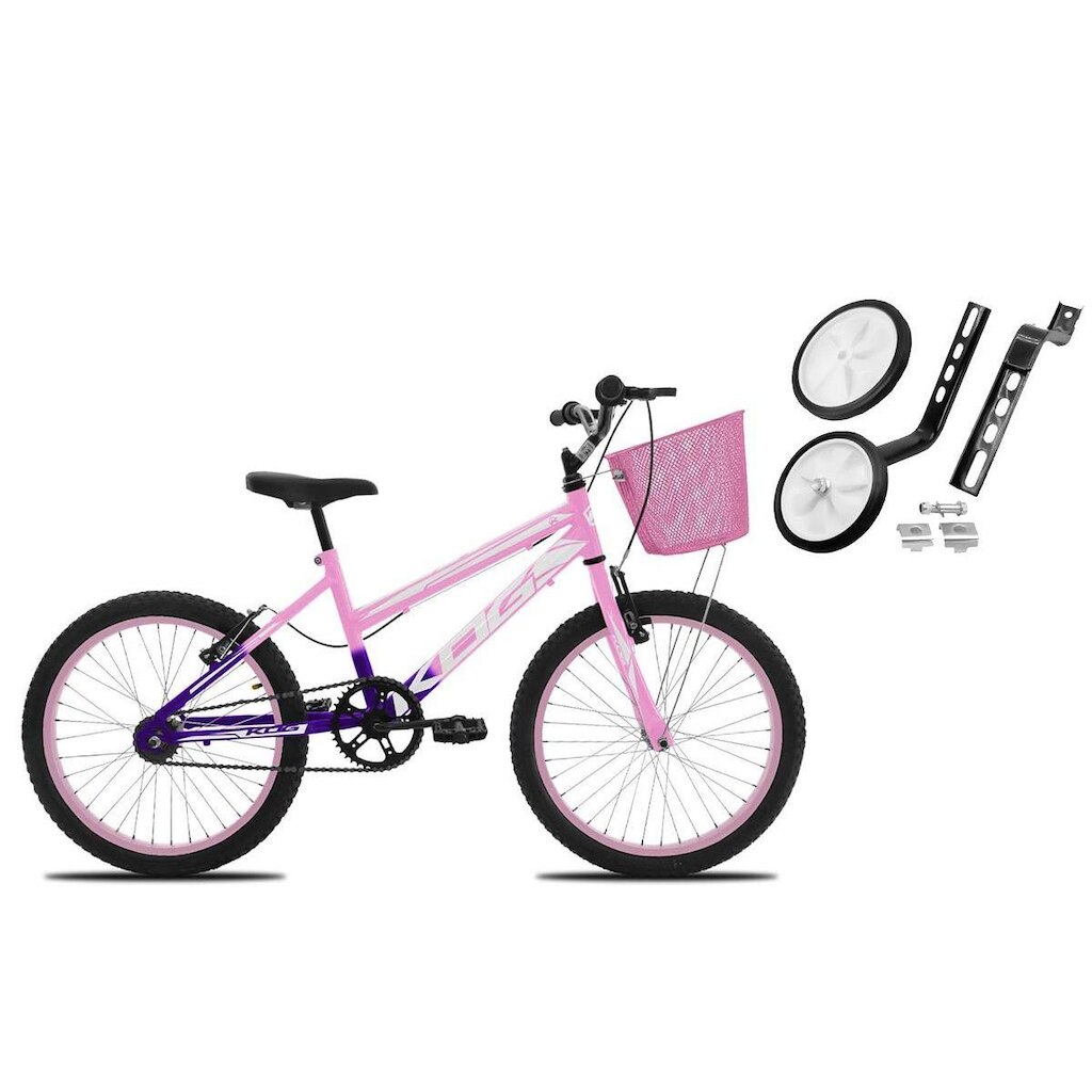 Bicicleta Com Rodinha e Cesta Feminina Infantil Aro 20 KOG