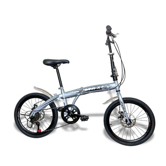 Bicicleta Dobrável GTR-X City Pliage Aro 20 Freios a Disco 7v - Cinza - Cinza+Preto Menor preço em Bicicleta Dobrável GTR-X City Pliage Aro 20 Freios a Disco 7v - Cinza - Cinza+Preto