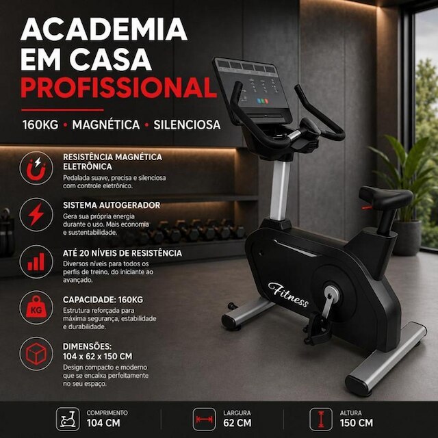 Bicicleta Ergométrica Profissional Magnética Até 160kg Ahead Pro Academia