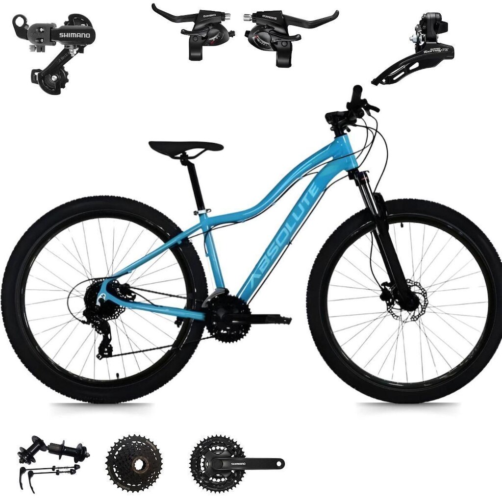 Bicicleta Feminina Mtb Aro 29 Aluminio Absolute Hera 24v SHIMANO Disco Mecanico Cubo K7