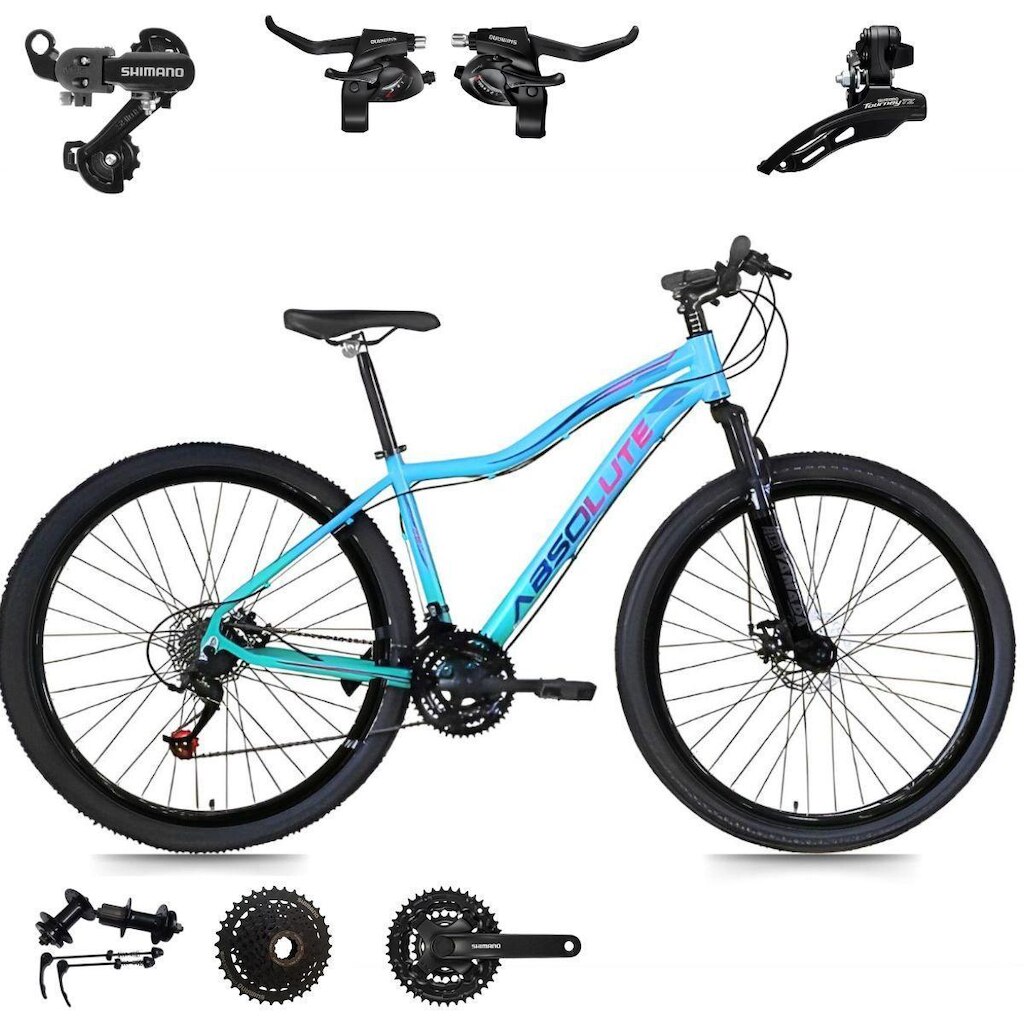 Bicicleta Feminina Mtb Aro 29 Aluminio Absolute Hera 24v SHIMANO Disco Mecanico Cubo K7