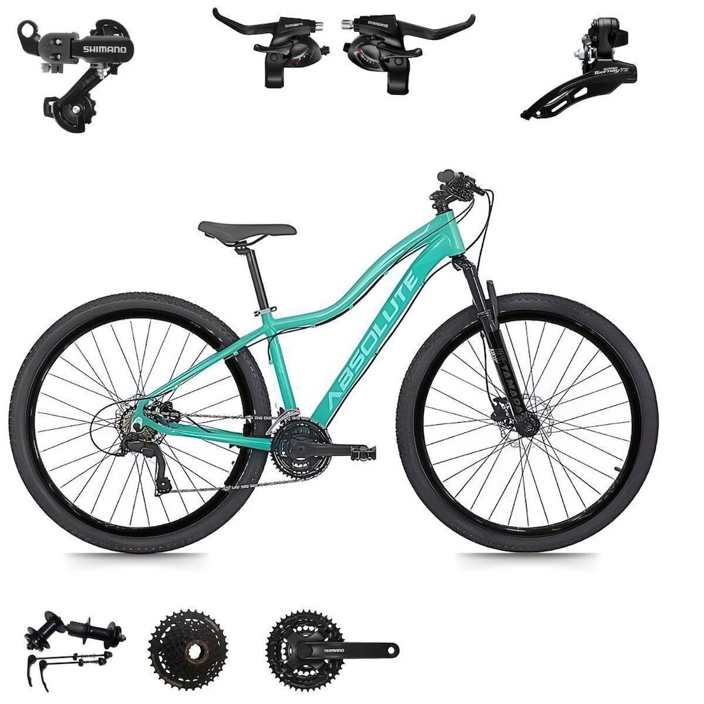 Bicicleta Feminina Mtb Aro 29 Aluminio Absolute Hera 24v SHIMANO Disco Mecanico Cubo K7