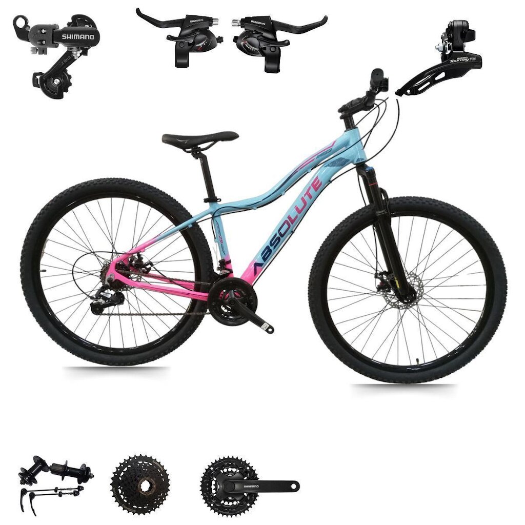 Bicicleta Feminina Mtb Aro 29 Aluminio Absolute Hera 24v SHIMANO Disco Mecanico Cubo K7
