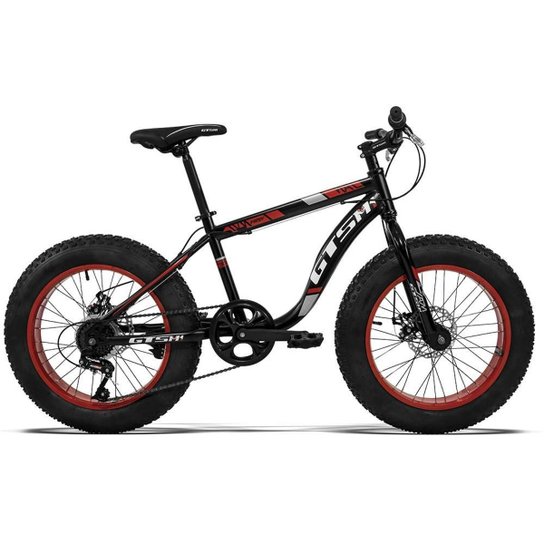 Bicicleta Gts aro 20 Freio a Disco Câmbio Sunrun 7 velocidades | Gts m1 Fat New - Preto+Vermelho Menor preço em Bicicleta Gts aro 20 Freio a Disco Câmbio Sunrun 7 velocidades | Gts m1 Fat New - Preto+Vermelho