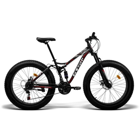 Bicicleta GTS Fat Full aro 26 com 21 marchas Shimano e Freio a disco | GTSM1 FAT BIKE FULL TIGGER S - Preto+Vermelho Menor preço em Bicicleta GTS Fat Full aro 26 com 21 marchas Shimano e Freio a disco | GTSM1 FAT BIKE FULL TIGGER S - Preto+Vermelho