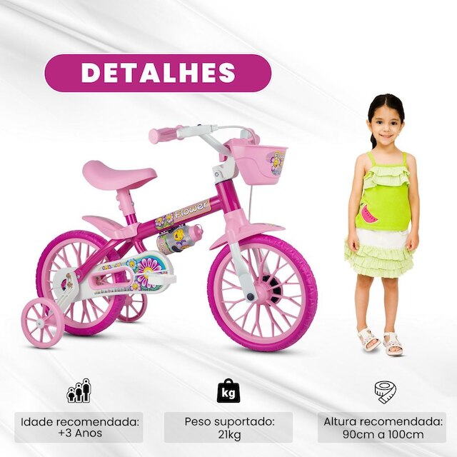 Bicicleta Infantil Aro 12 Com Rodinhas de Apoio e Garrafa Nathor