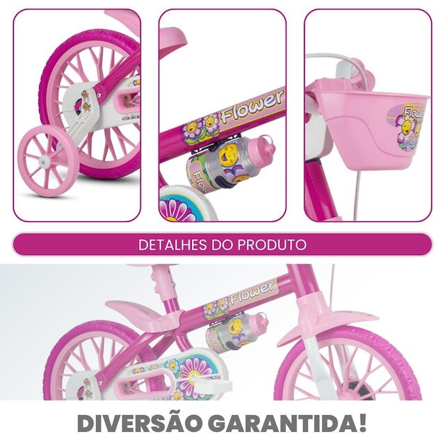 Bicicleta Infantil Aro 12 Com Rodinhas de Apoio e Garrafa Nathor