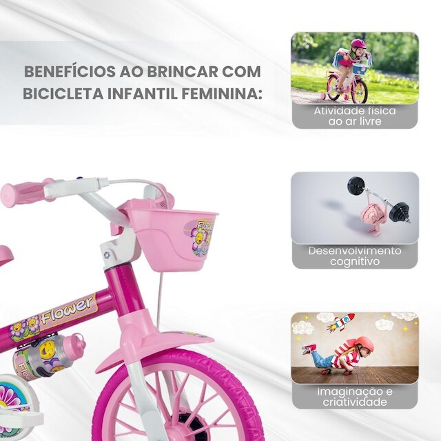 Bicicleta Infantil Aro 12 Com Rodinhas de Apoio e Garrafa Nathor