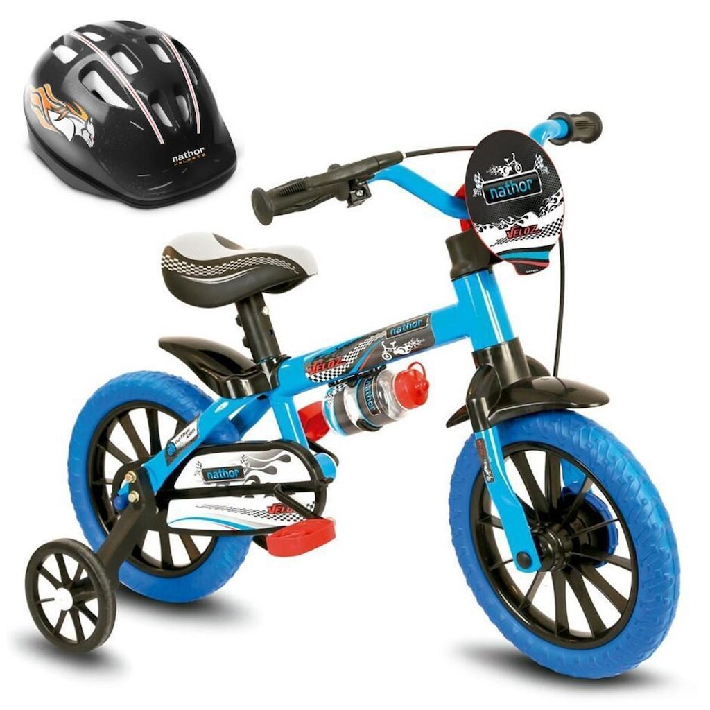 Bicicleta Infantil Aro 12 Nathor Veloz Com Capacete Masculina