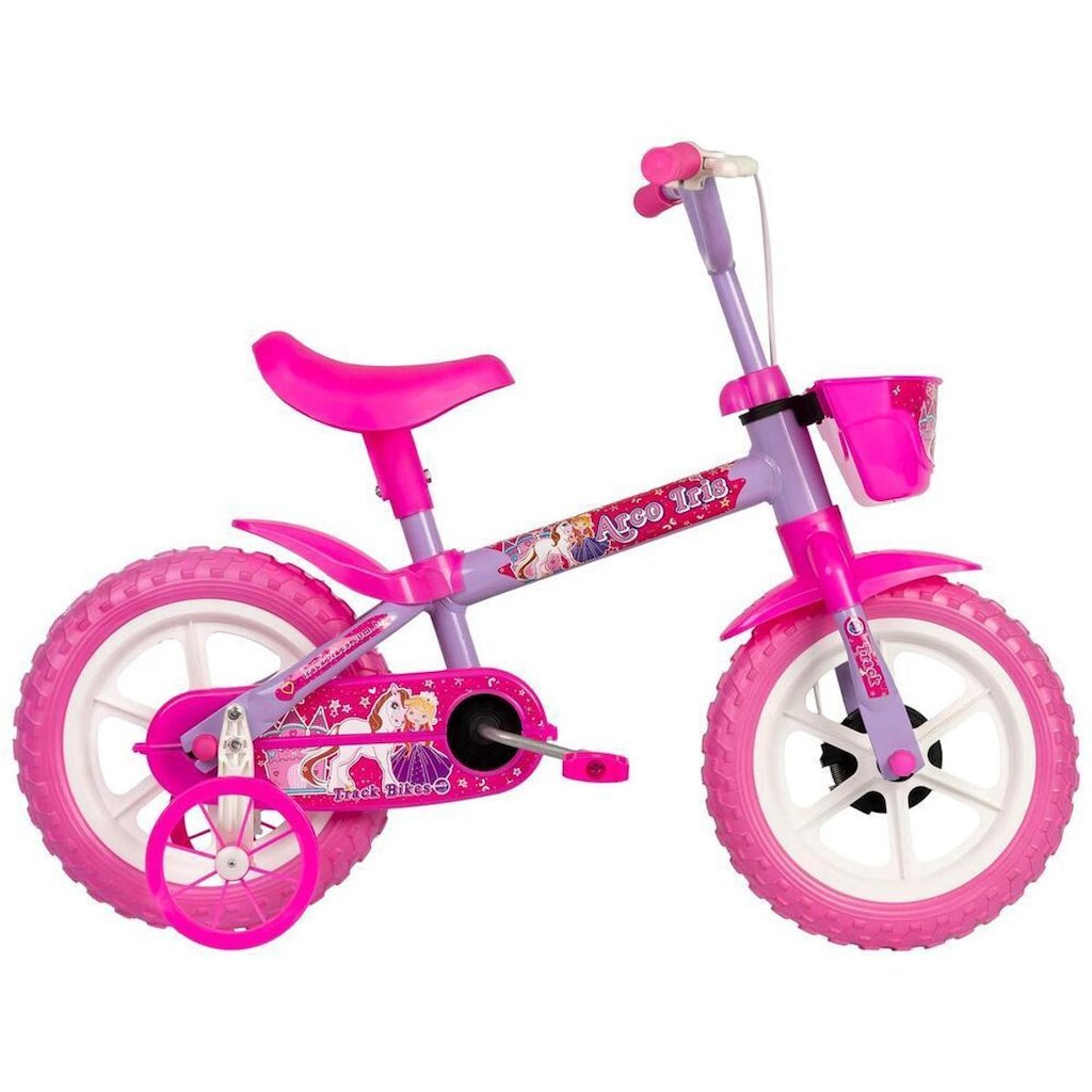 Bicicleta Infantil Aro 12 TK3 Track Arco Íris Lilás e Rosa com Rodinhas