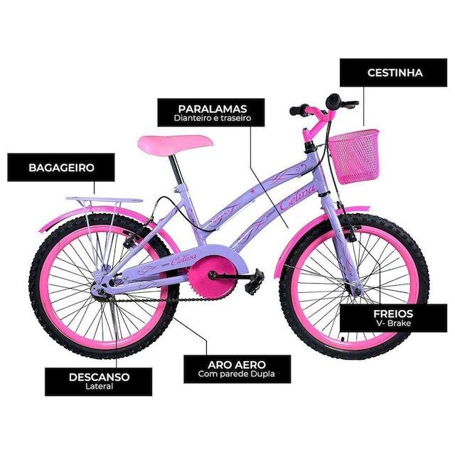Bicicleta Infantil Aro 20" Colli Celina Azul Celeste com Cestinha Freio V-Brake
