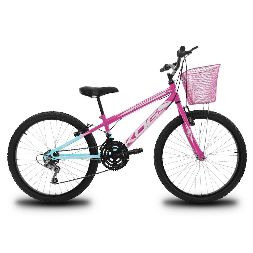 Bicicleta Infantil Aro 24 KOG Feminina 18 Marcha e Cestinha