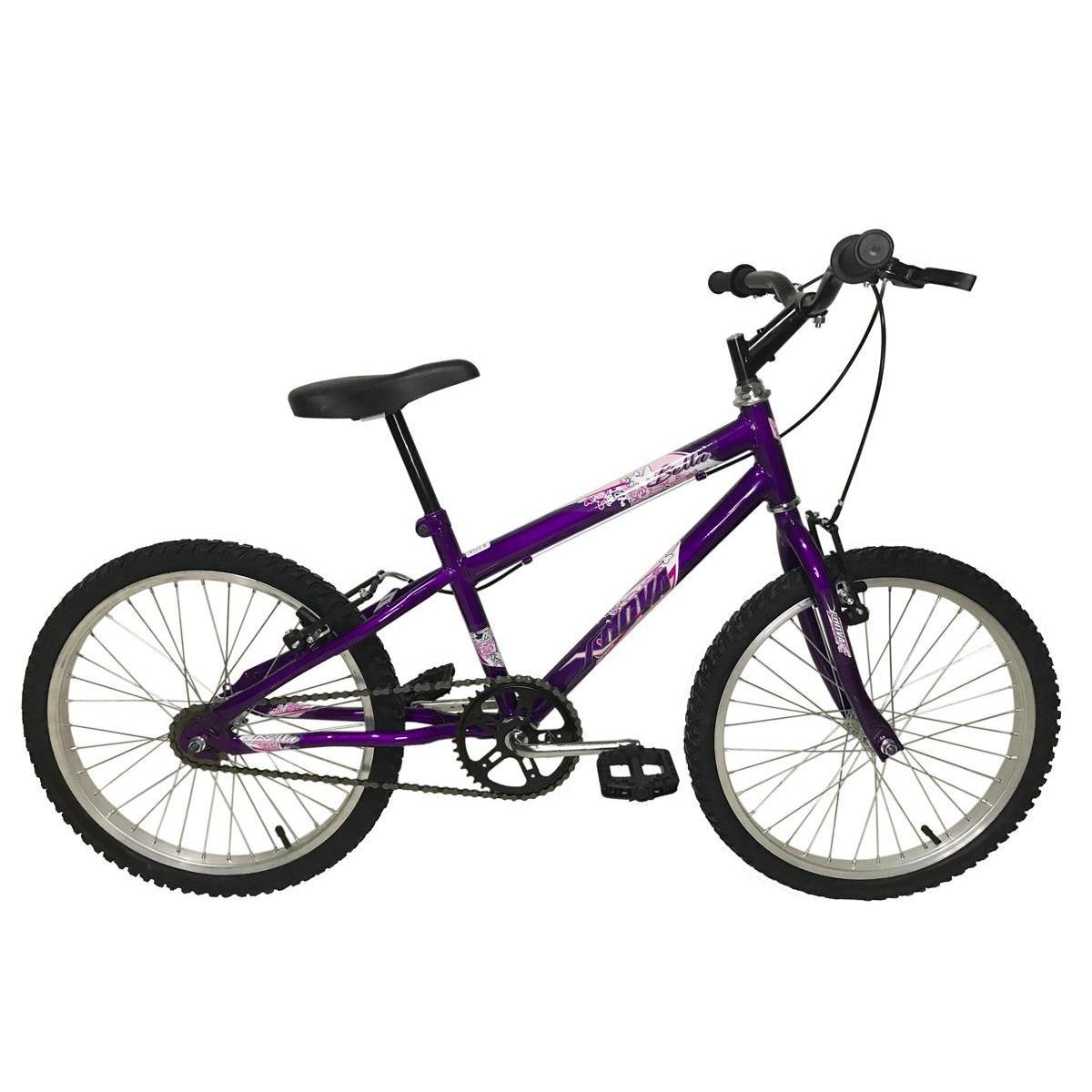 Bicicleta Infantil Feminina Aro 20 Rebaixada MTB Bella Violeta - Xnova Menor preço em Bicicleta Infantil Feminina Aro 20 Rebaixada MTB Bella Violeta - Xnova