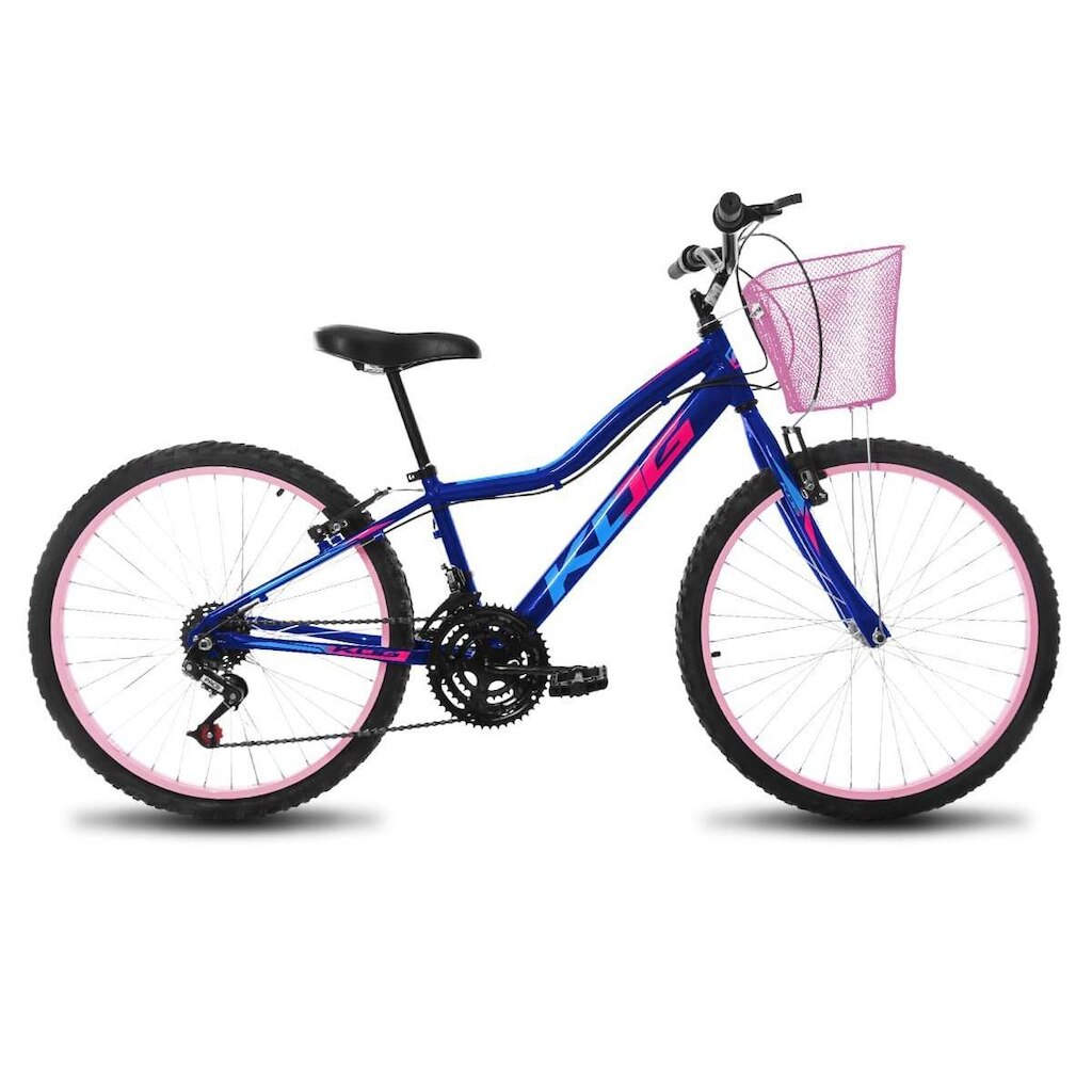 Bicicleta Infantil Feminina Aro 24 KOG Alumínio 18V Cestinha