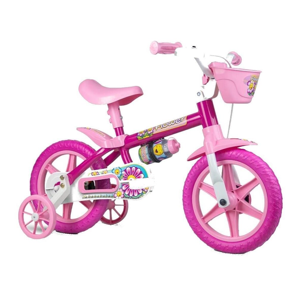 Bicicleta Infantil Nathor Flowes Rosa Aro 12 Com Cesta
