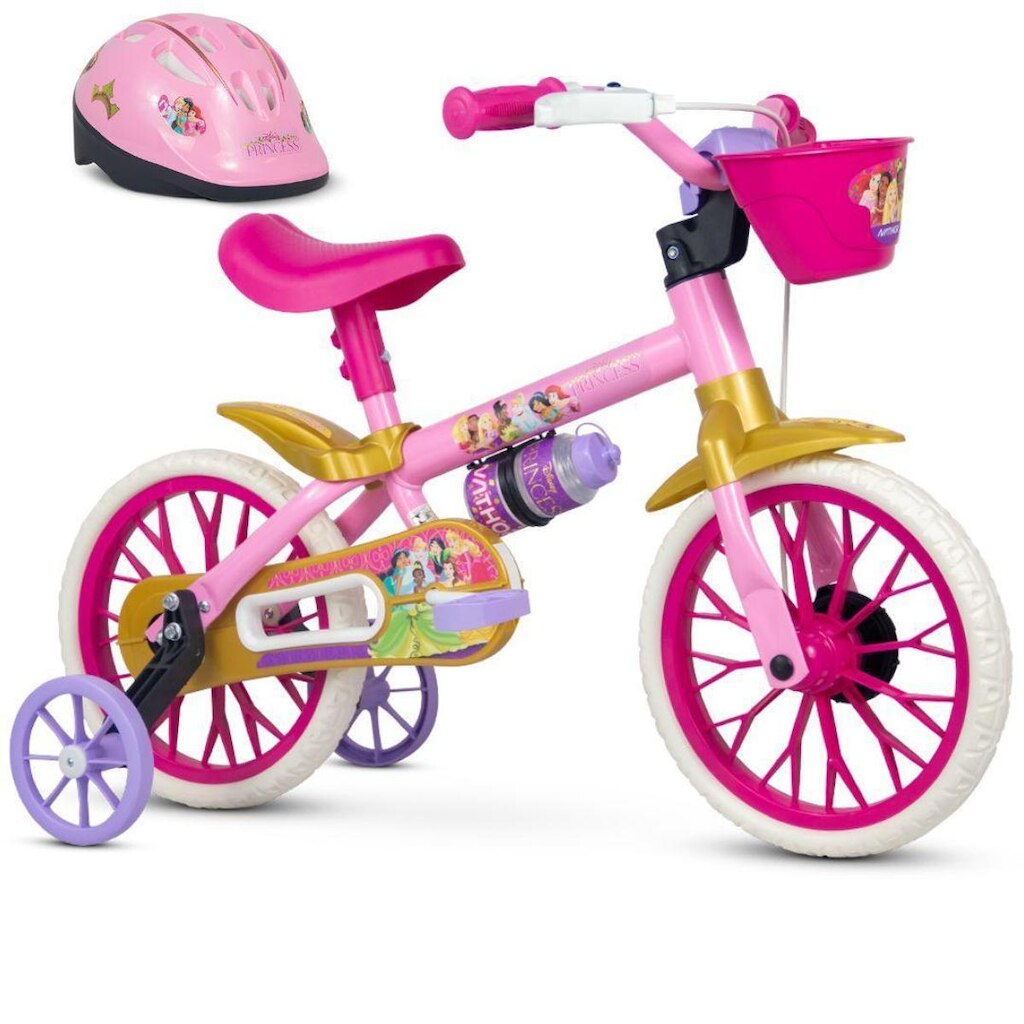 Bicicleta Infantil Princesa aro 12 Menina com Capacete Nathor