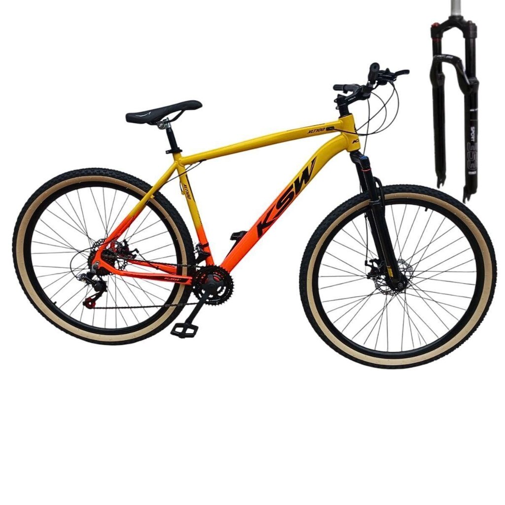 Bicicleta Ksw Aro 29 21v Garfo Trava Ombro Pneus Faixa Amarelo