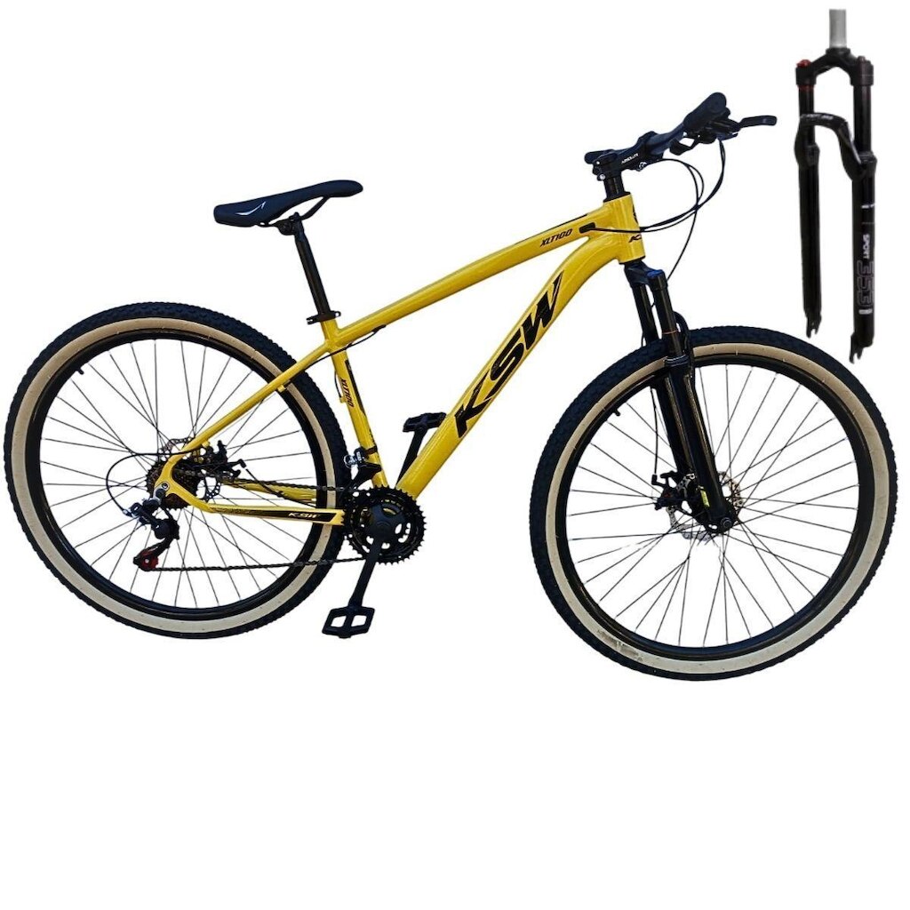 Bicicleta Ksw Aro 29 21v Trava Pneus Faixa Amarelo
