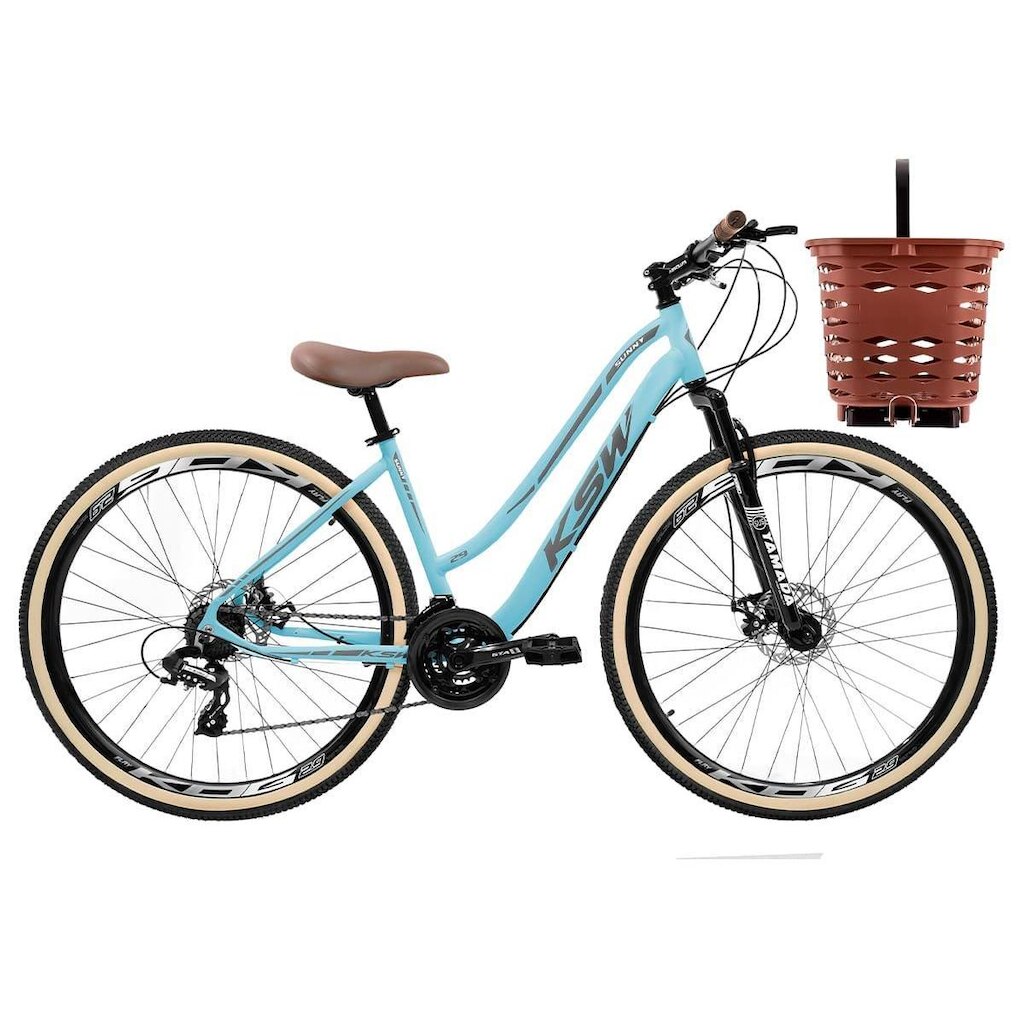 Bicicleta KSW Sunny Aro 29 Retrô 24 Marchas Freio A Disco Hidráulico Suspensão de 80mm com Cesta