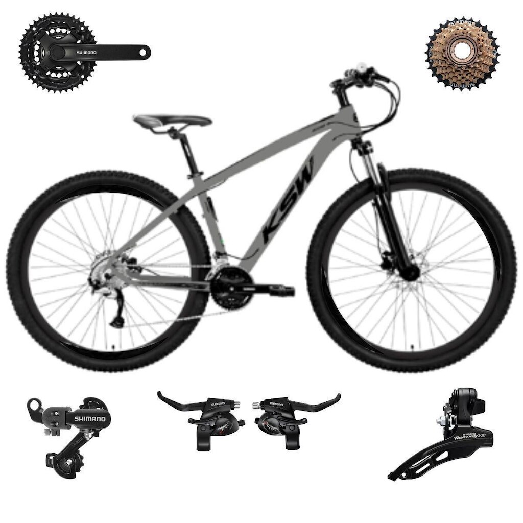 Bicicleta Ksw Xlt Aro 29 21v Aluminio Mtb SHIMANO Freio Disco Suspensão 80mm