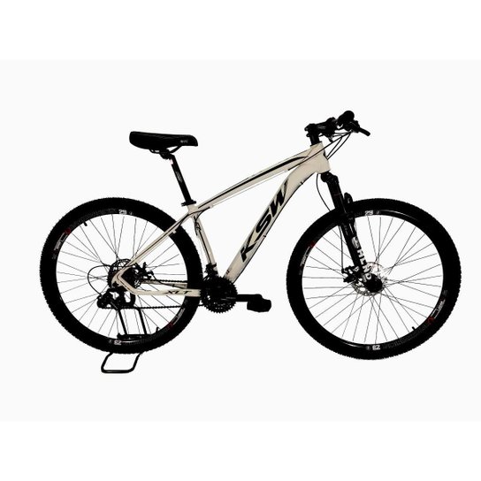 Bicicleta MTB Alum 29 KSW Shimano 24 Vel Freio a Disco - Branco e Preto Menor preço em Bicicleta MTB Alum 29 KSW Shimano 24 Vel Freio a Disco - Branco e Preto