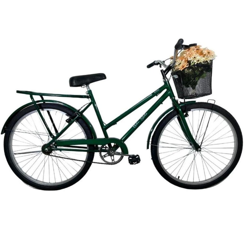 Bicicleta Retrô Aro 26 Freio V-Brake Cesta Verde