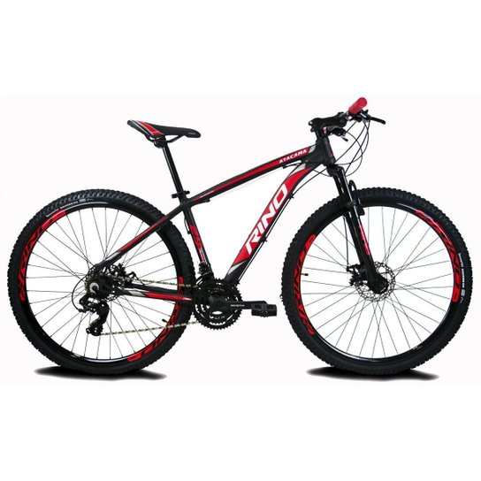 Bicicleta RINO ATACAMA 29 Freio a Disco - Cambios Shimano 2.0 - 21v - Preto+Vermelho Menor preço em Bicicleta RINO ATACAMA 29 Freio a Disco - Cambios Shimano 2.0 - 21v - Preto+Vermelho