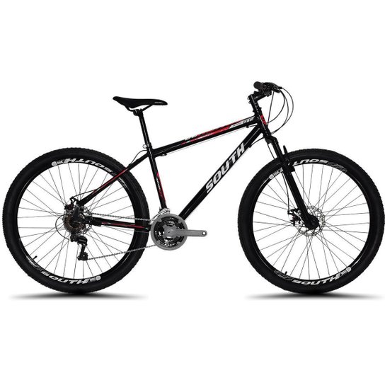 Bicicleta South Hunter GT Aço Câmbio Importado 21 Marchas Freio a Disco e Suspensão Aro 29 - Preto+Vermelho Menor preço em Bicicleta South Hunter GT Aço Câmbio Importado 21 Marchas Freio a Disco e Suspensão Aro 29 - Preto+Vermelho