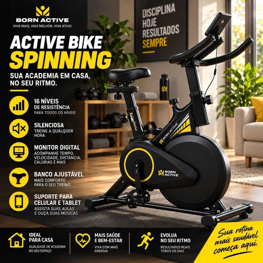 Bicicleta Spinning Active Ergonomica treino eficiente Movimento silencioso Design Born Active