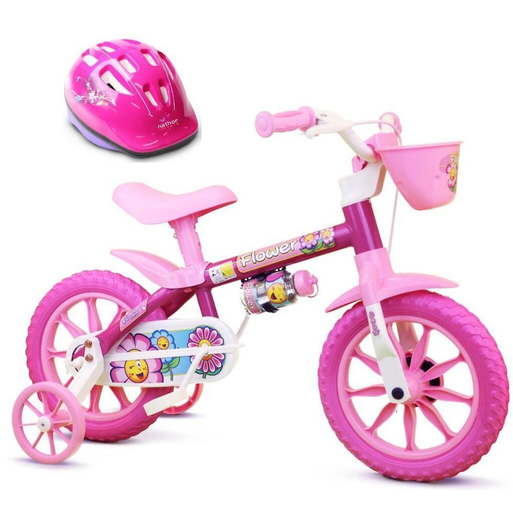 Bicicletinha Infantil Aro 12 Flower com Capacete Feminina