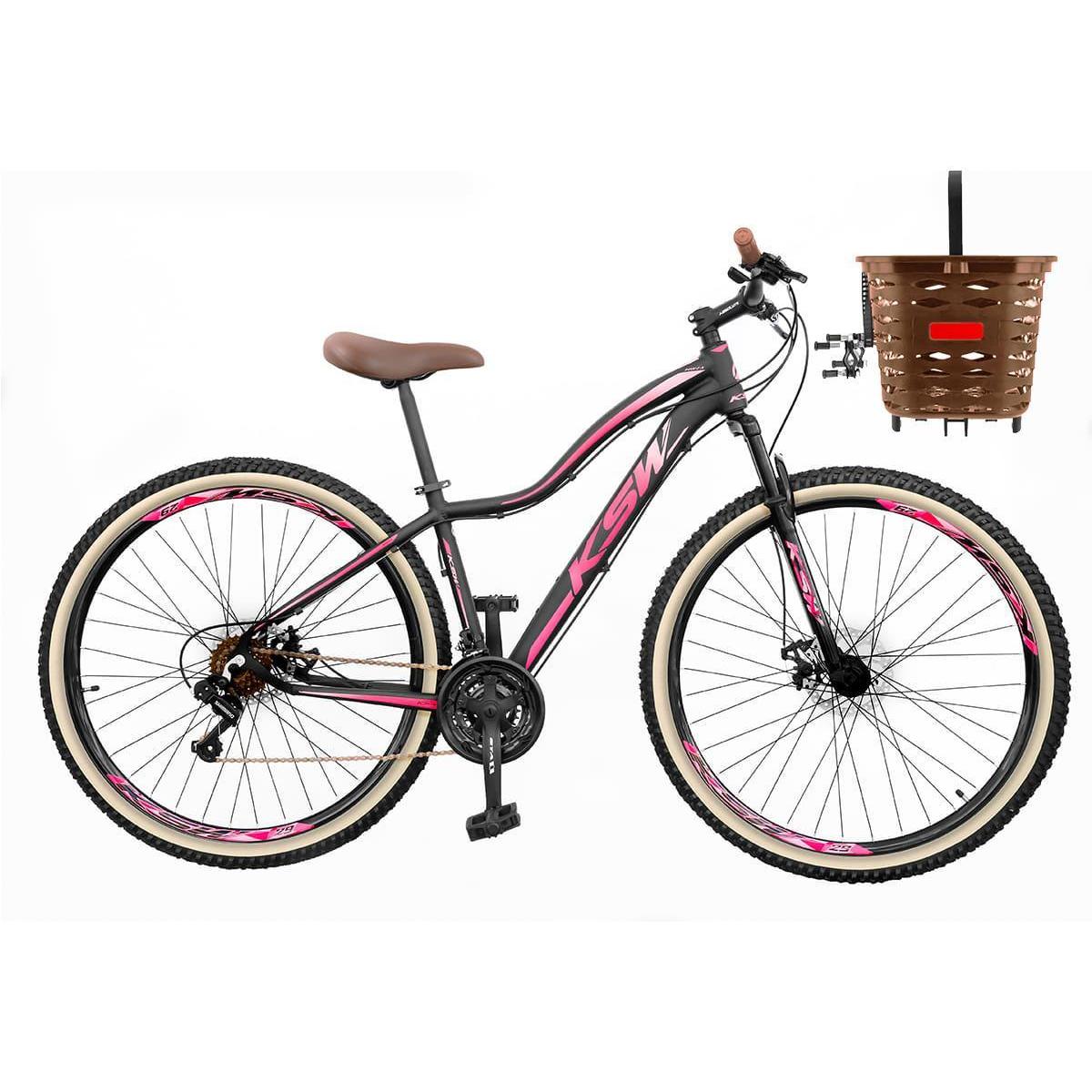 Bike Feminina Aro 29 KSW MWZA Retrô 21v Shimano Com Cesta - Preto+
