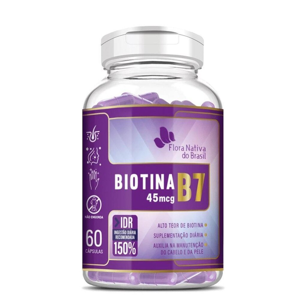 Biotina Vitamina B7 45mcg 150%idr 60 Cápsulas - Flora Nativa