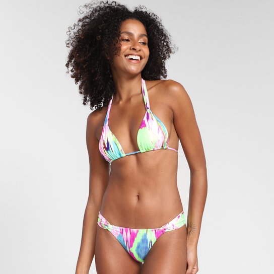 Biquini Cortininha Com Bojo Água Doce Estampado - Verde Menor preço em Biquini Cortininha Com Bojo Água Doce Estampado - Verde