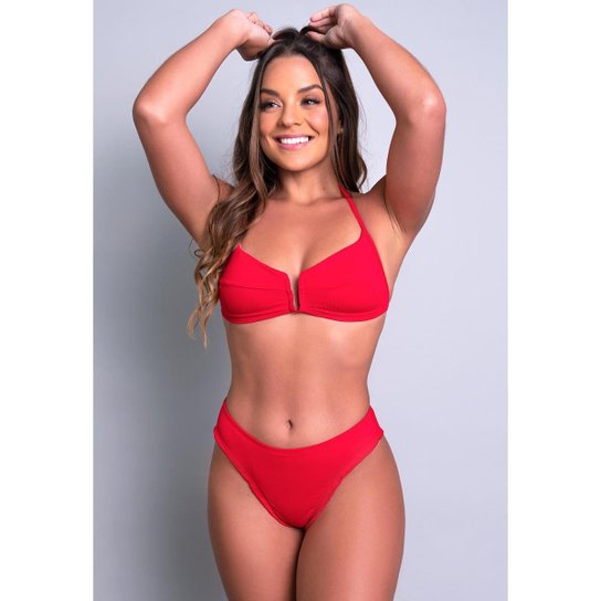 Biquíni Decote V Cropped Top Faixa Feminino Cintura Alta Moda Praia MVB Modas - Vermelho Menor preço em Biquíni Decote V Cropped Top Faixa Feminino Cintura Alta Moda Praia MVB Modas - Vermelho