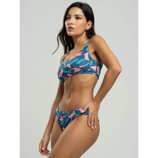 Biquini Faixa Calcinha Comum Estampado Proteção Uv 50+