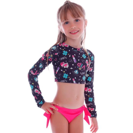 Biquíni Infantil Manga Longa Calcinha Lisa Teen - Cecí - Preto Menor preço em Biquíni Infantil Manga Longa Calcinha Lisa Teen - Cecí - Preto